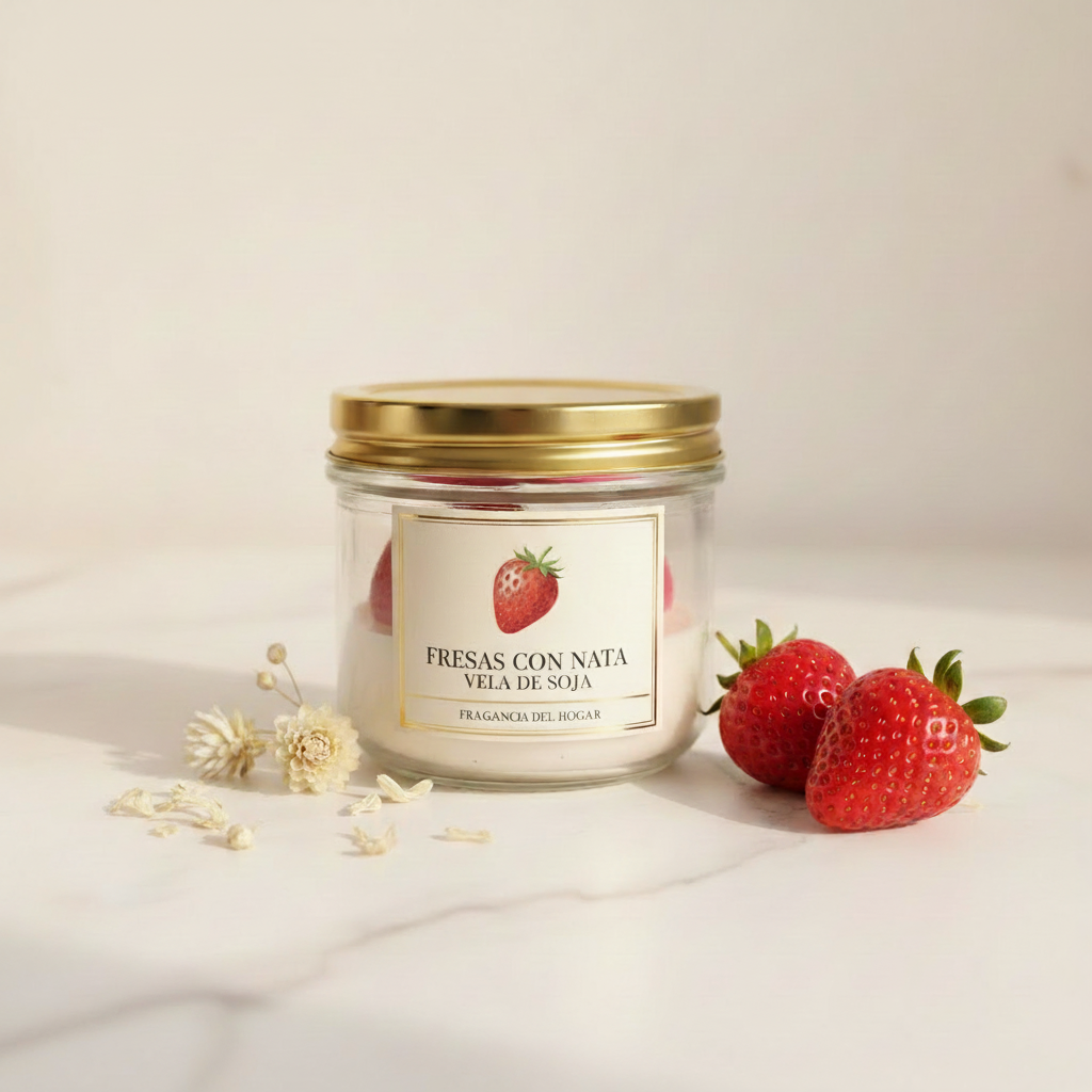 Vela fresas con nata - tapa twist-off dorada